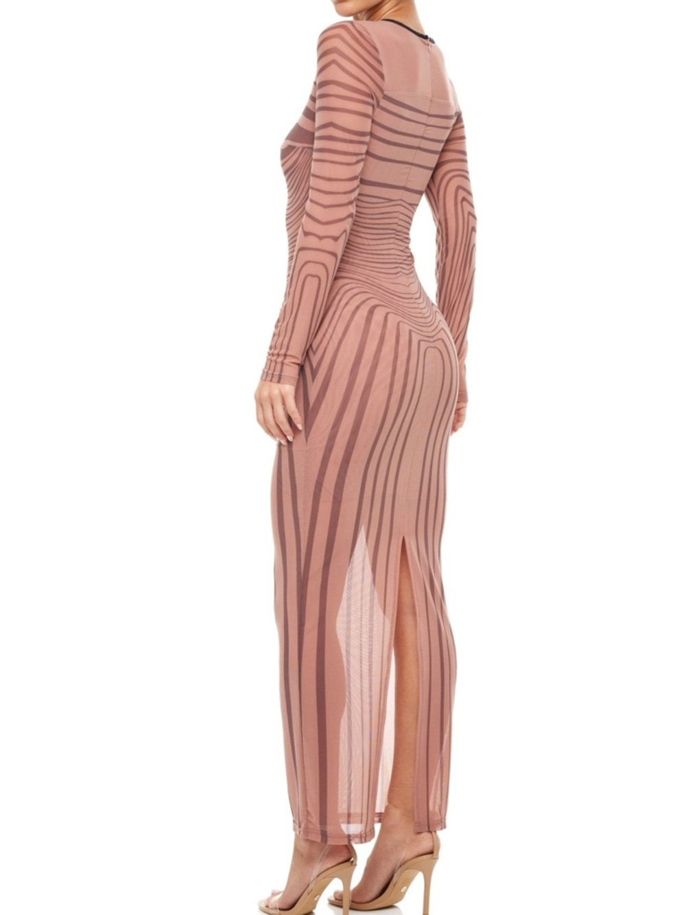 Long Sleeve Sheer Stripe Maxi Dress in Dusty Rose - Picture 4 of 4